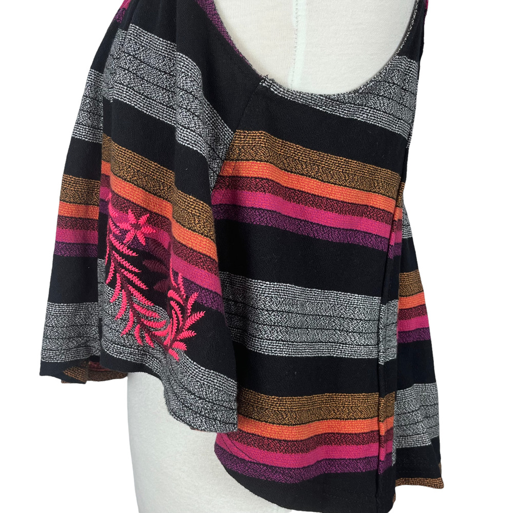 Free People Black Combo Stripe Embroidered Tank Shirt Size XS - Picture 5 of 14